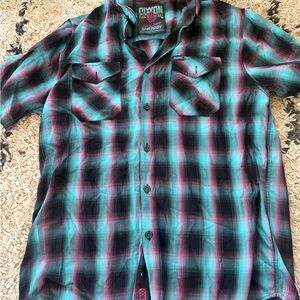 DIXXON Men's Plaid Shirt - Black, Blue, and Pink